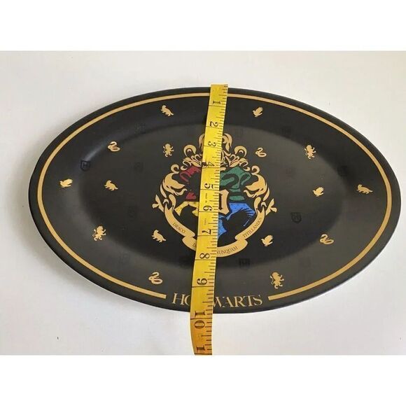 Harry Potter Hogwarts Oval Serving Platter Tray Ceramic Black/Gold Crests NEW - Picture 7 of 9